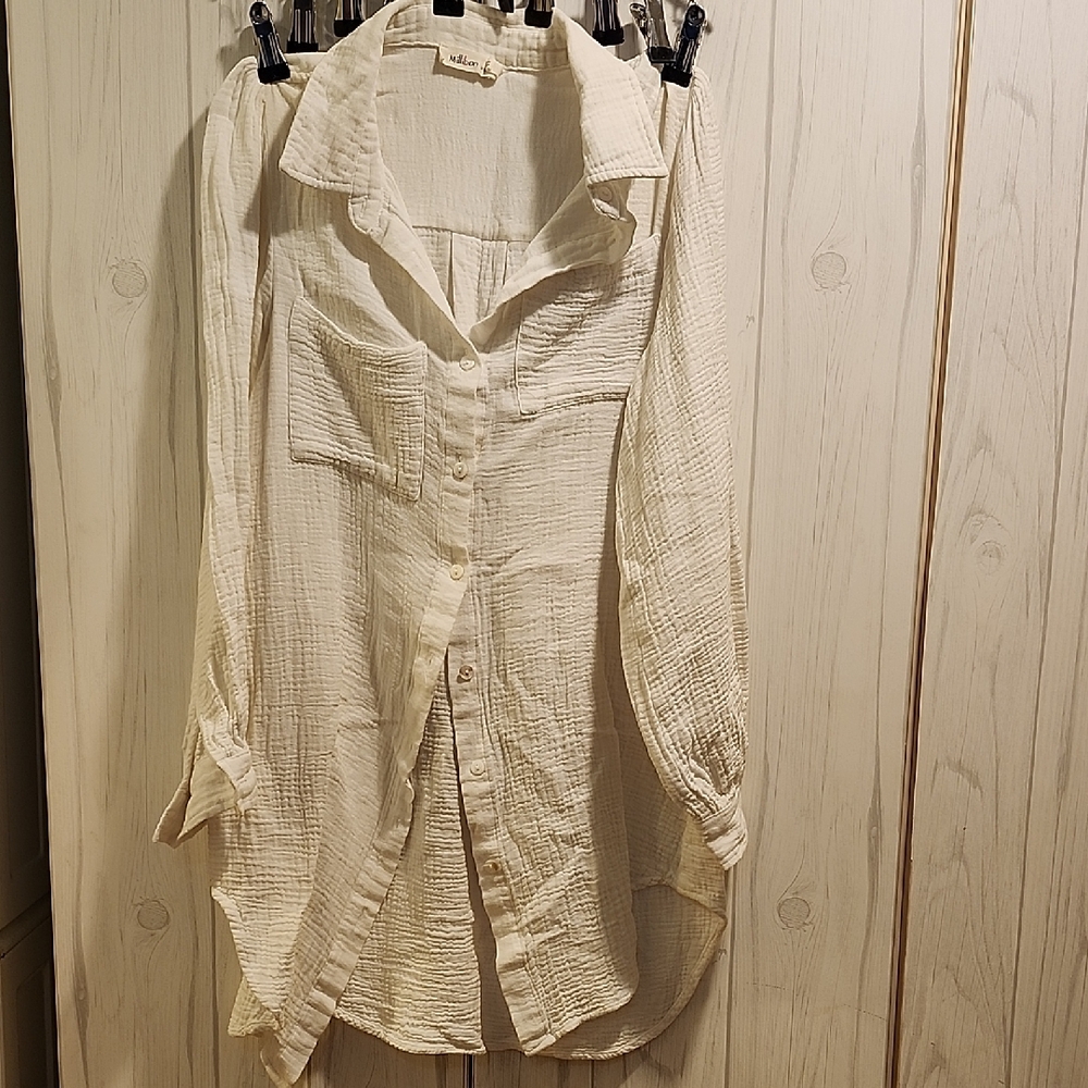 Millibon White Textured Button-Down Shirt